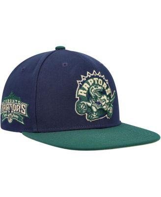 Men's Navy, Green Toronto Raptors Hardwood Classics Grassland Fitted Hat by MITCHELL&NESS