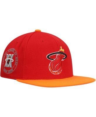 Men's Red, Orange Miami Heat Hardwood Classics Team Side Fitted Hat by MITCHELL&NESS