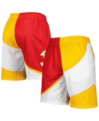 Men's Red, Yellow Atlanta Hawks Hardwood Classics 1986 Split Swingman Shorts by MITCHELL&NESS