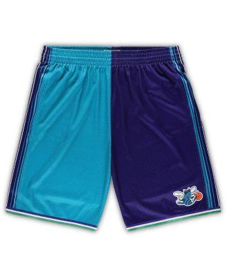 Men's Teal, Purple Charlotte Hornets Big and Tall Hardwood Classics Split Swingman Shorts by MITCHELL&NESS