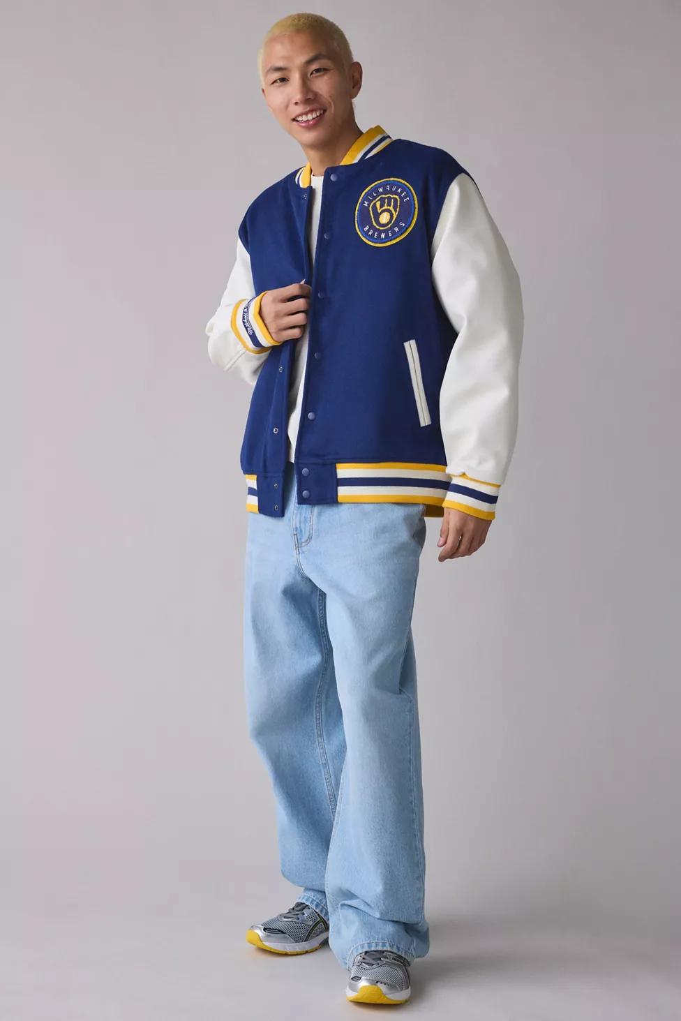 Mitchell & Ness MLB Milwaukee Brewers Day Off Varsity Jacket by MITCHELL&NESS