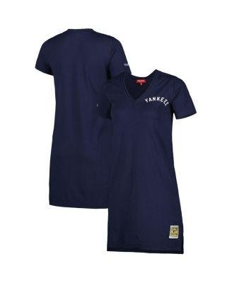 Women's Navy Distressed New York Yankees Cooperstown Collection V-Neck Dress by MITCHELL&NESS