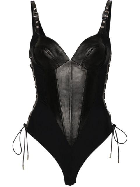 leather-trim bodysuit by MITILIANE COUTURE
