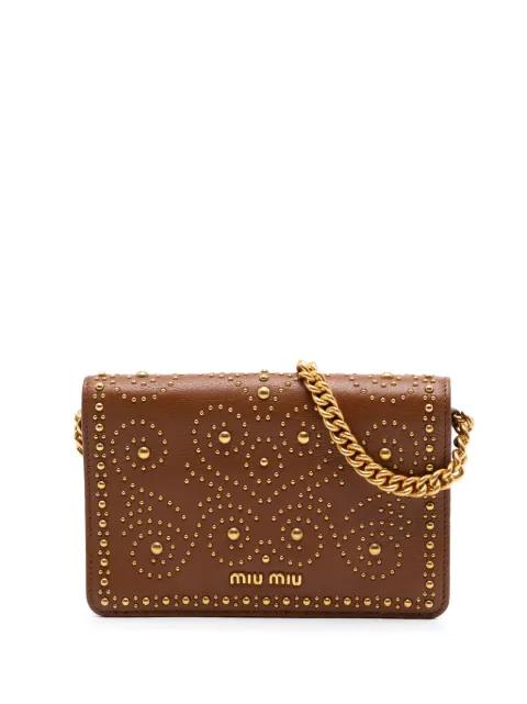2000-2026 Studded Goatskin Madras Lux Wallet On Chain crossbody bag by MIU MIU 