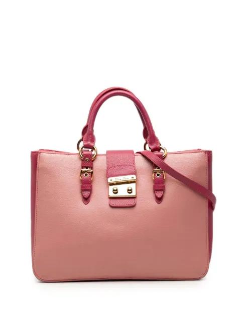 2010-2025 Bicolor Madras Leather Convertible Lock Tote satchel by MIU MIU 2010-2025 Bicolor Madras Leather Convertible Lock Tote satchel by MIU MIU