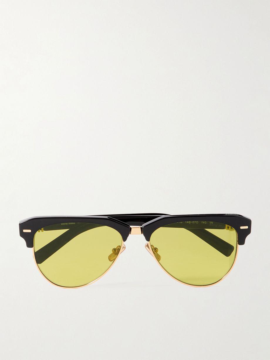 Aviator-style acetate and gold-tone sunglasses by MIU MIU