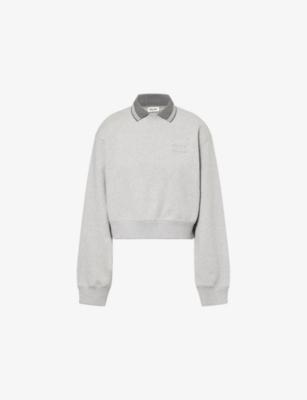 Contrast-Stripe Collared Cotton Sweatshirt by MIU MIU