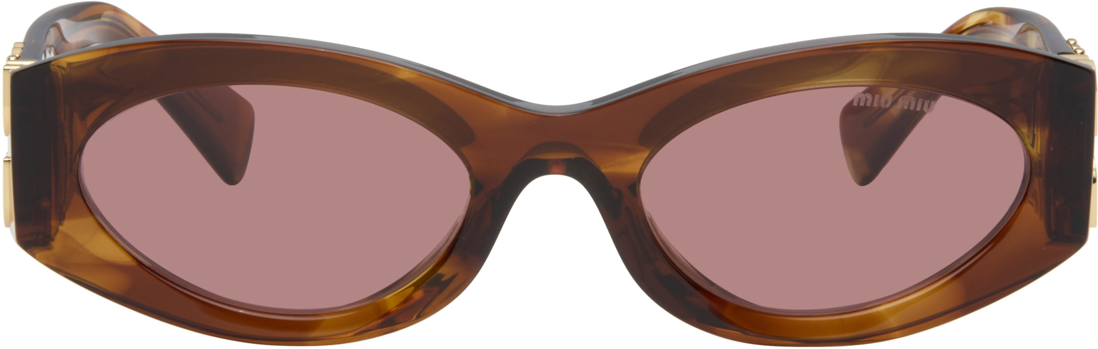 Brown Miu Glimpse Sunglasses by MIU MIU EYEWEAR