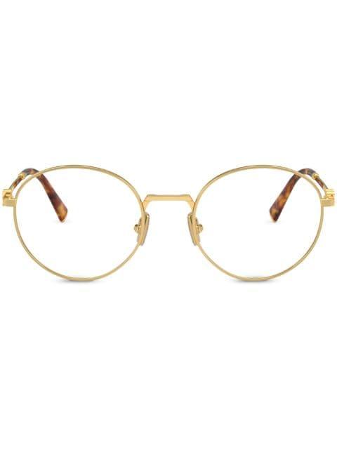 metallic round-frame glasses by MIU MIU EYEWEAR