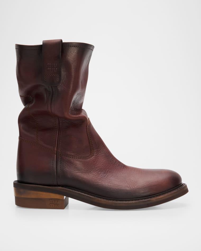 Foule Leather Mid-Calf Boots by MIU MIU