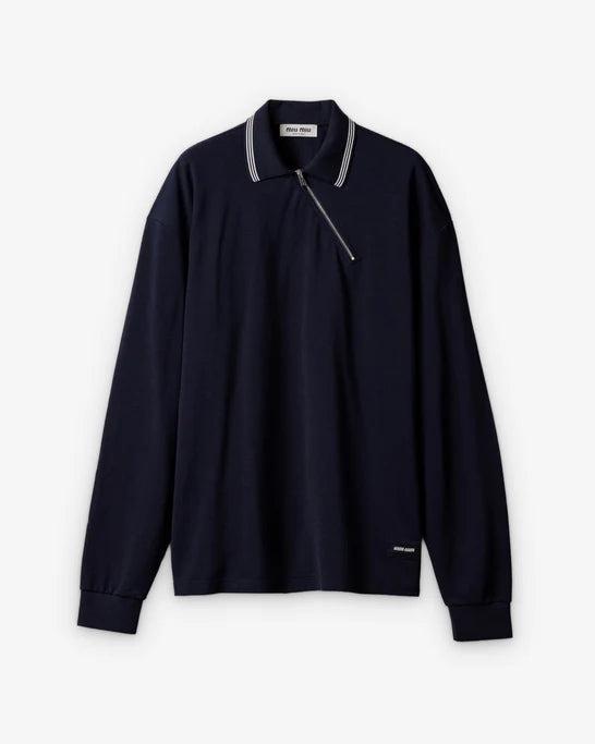 MIU MIU - Women's Piquet Long Sleeve Polo - (Navy) by MIU MIU