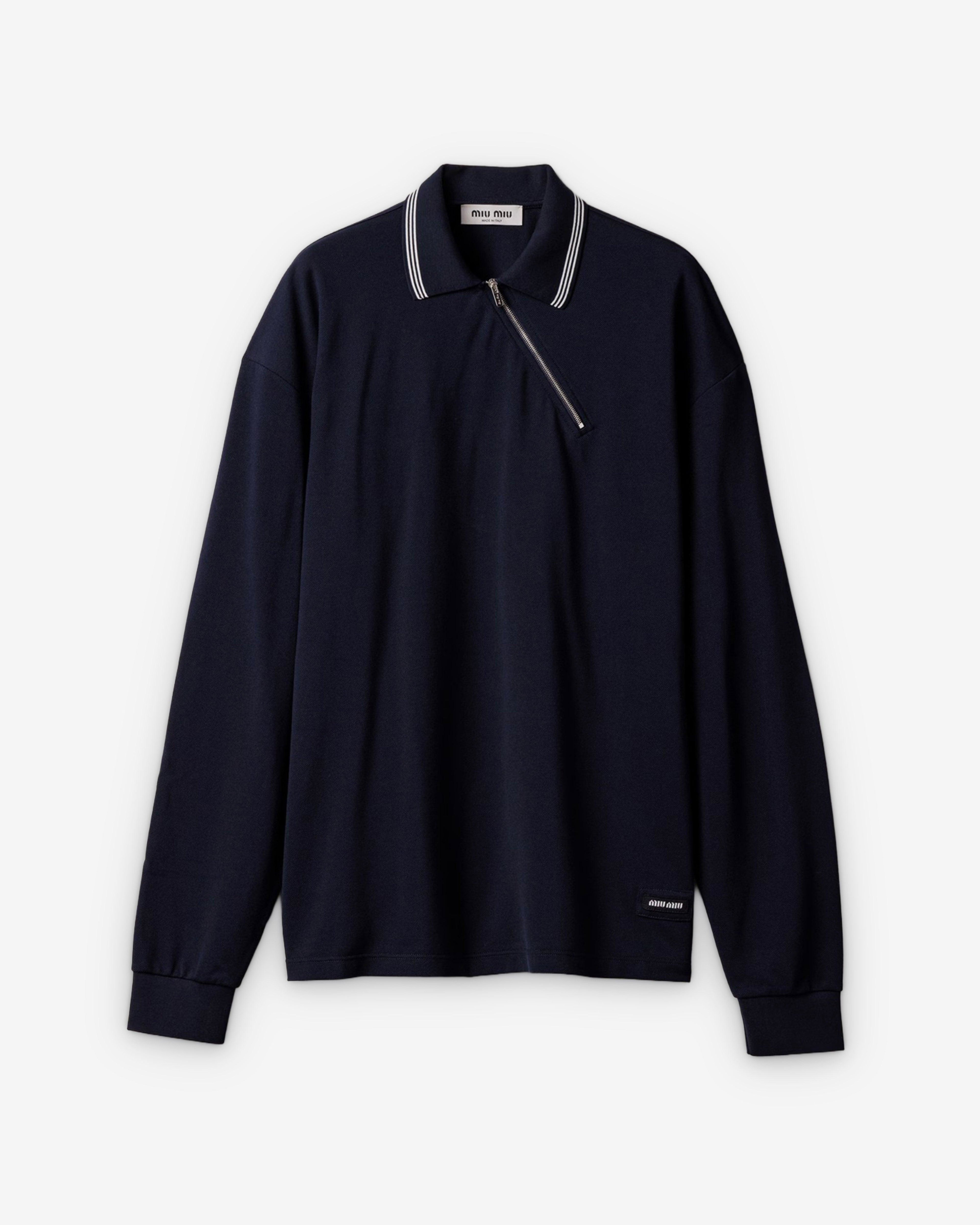 Miu Miu - Men's Cotton Piqué Zippered Polo Shirt - (Navy) by MIU MIU
