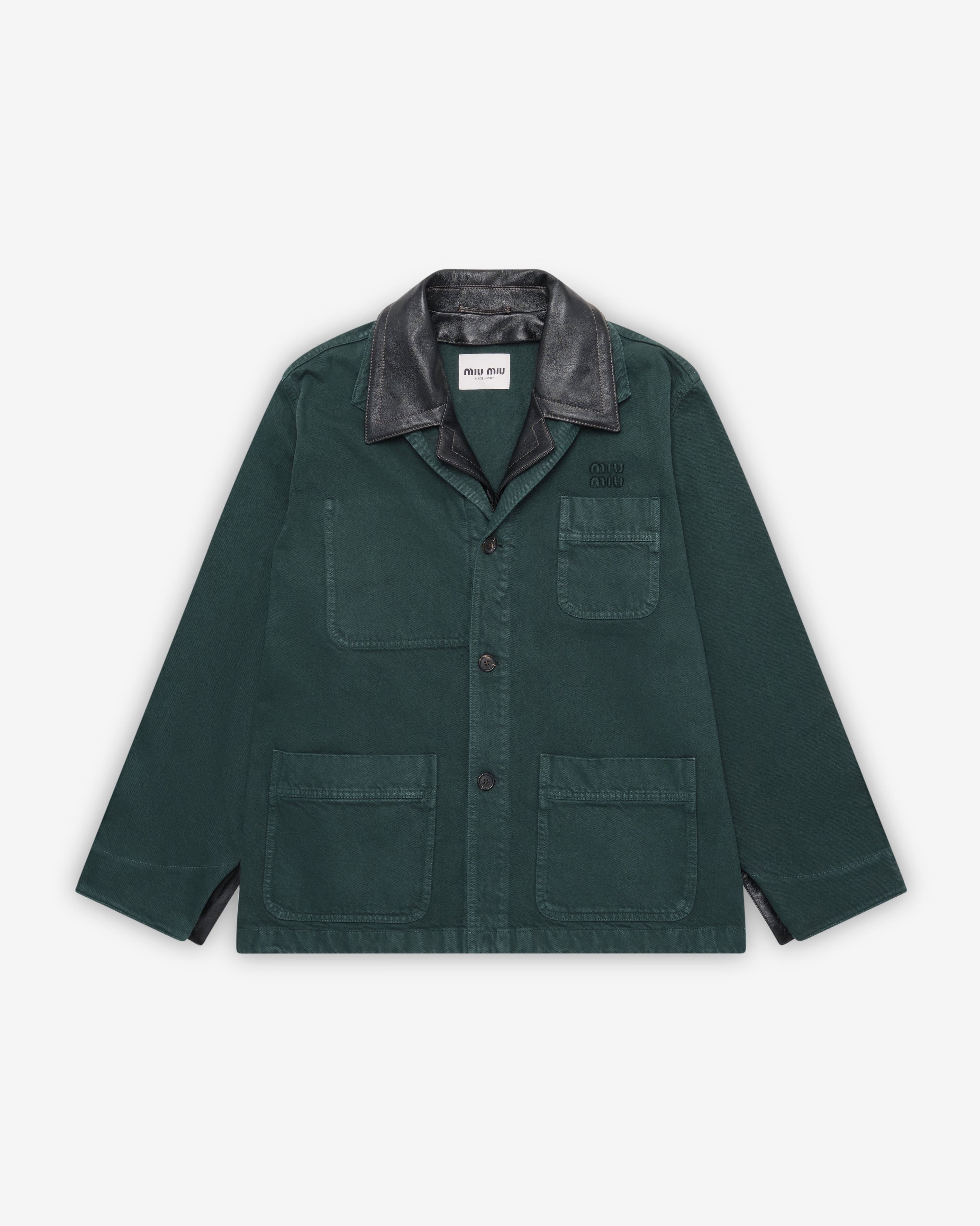 Miu Miu - Men's Single-breasted Garment-Dyed Gabardine And Leather Jacket - (Bottle Green) by MIU MIU