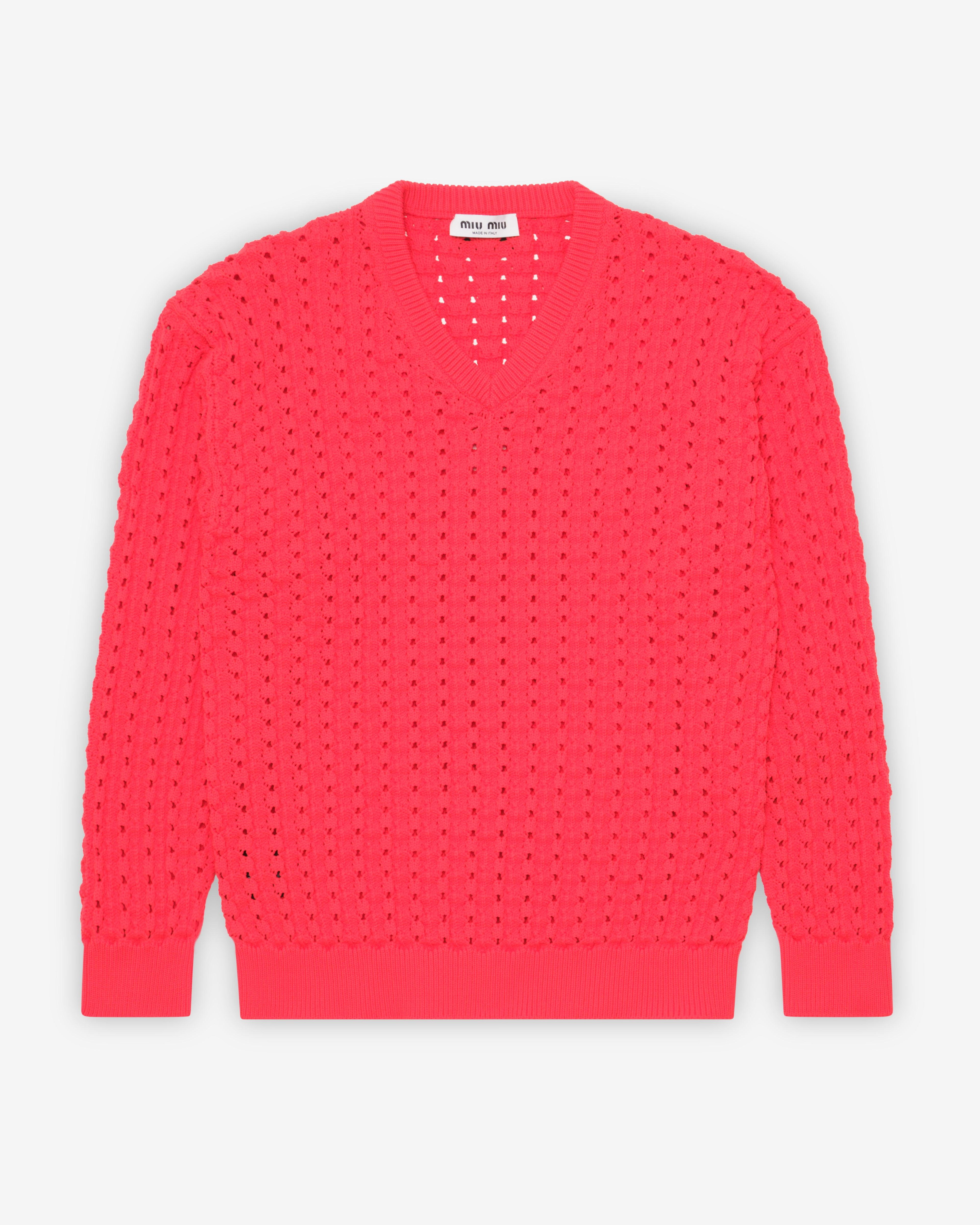Miu Miu - Men's Technical Yarn V-Neck Sweater - (Red) by MIU MIU