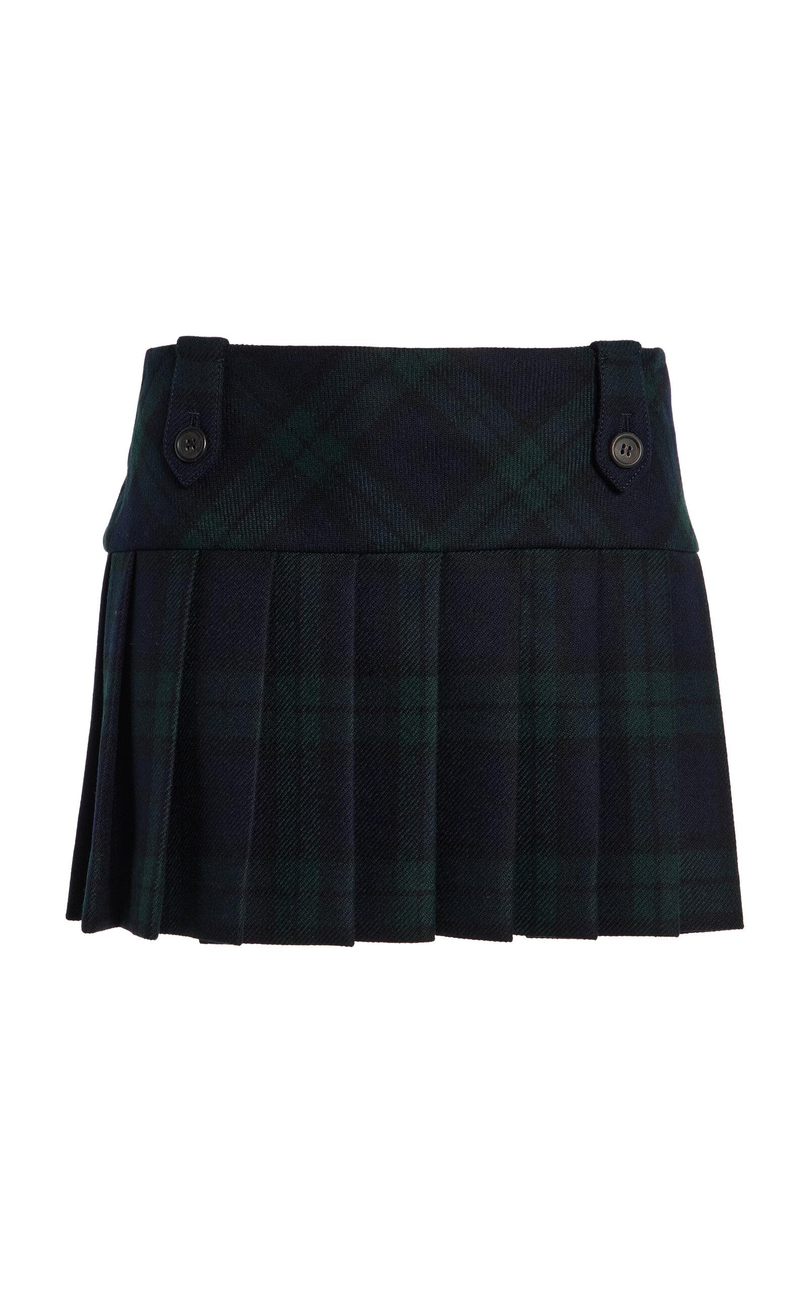 Miu Miu Pleated Checked Wool-Twill Mini Skirt - Moda Operandi by MIU MIU