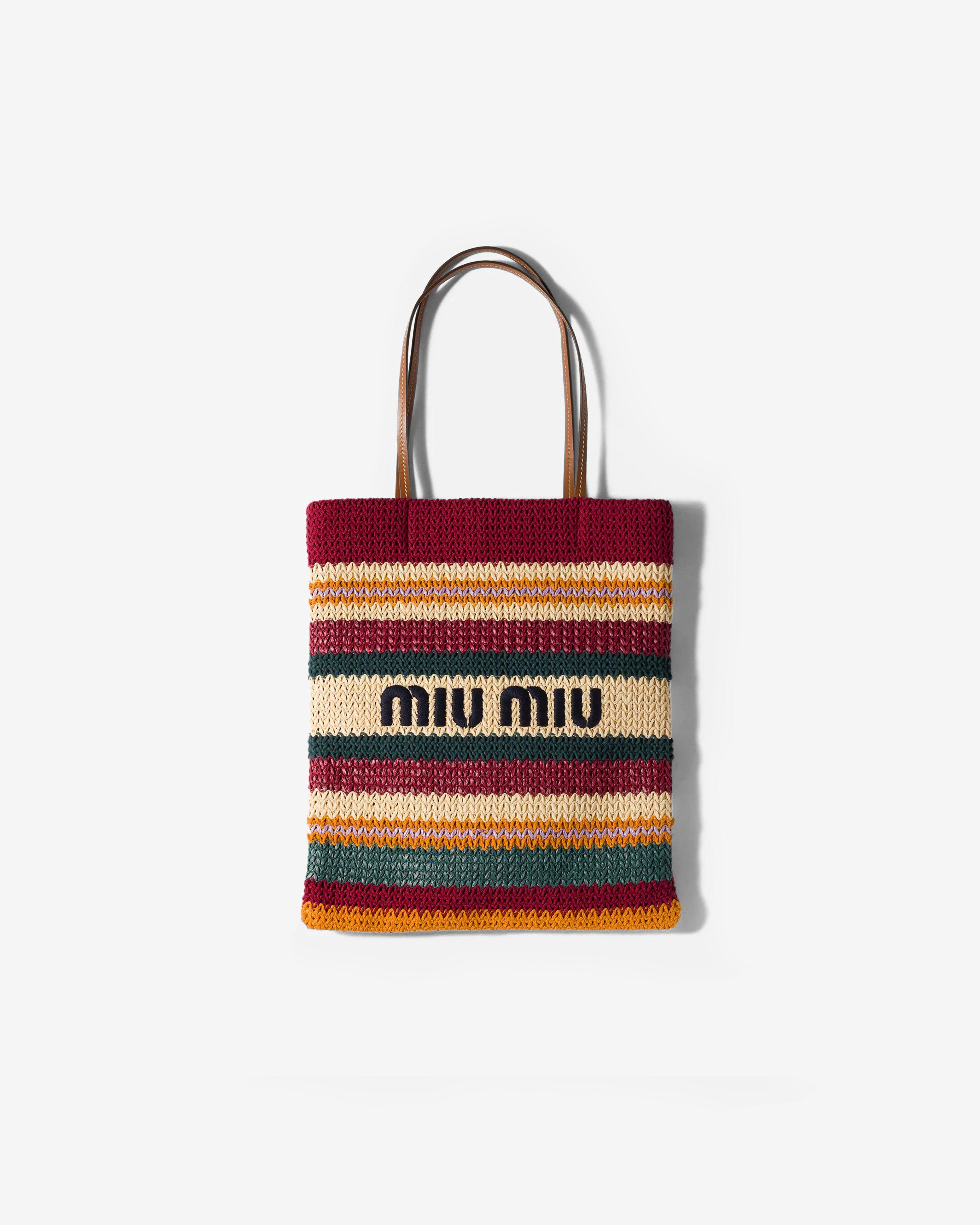 Miu Miu - Raffia-effect Woven Tote Bag - (Bordeaux/Teal/Natural) by MIU MIU