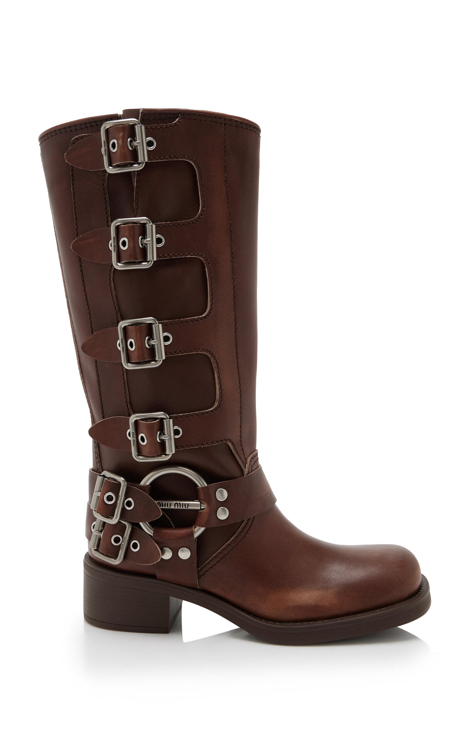 Miu Miu Stivali Buckle-Detailed Leather Knee Boots - Moda Operandi by MIU MIU