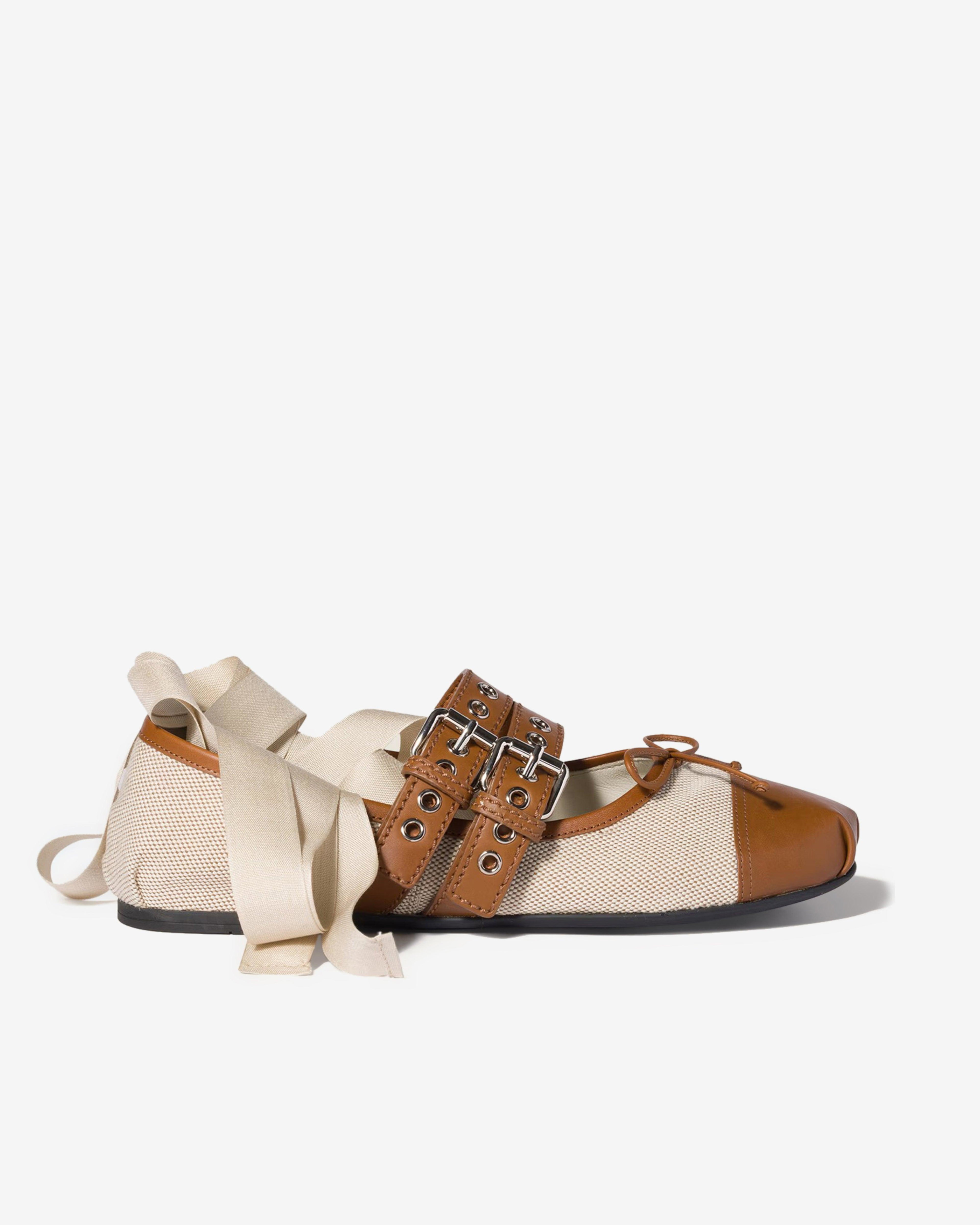 Miu Miu - Women's Canvas and Leather Ballerinas - (Beige/Tobacco) by MIU MIU