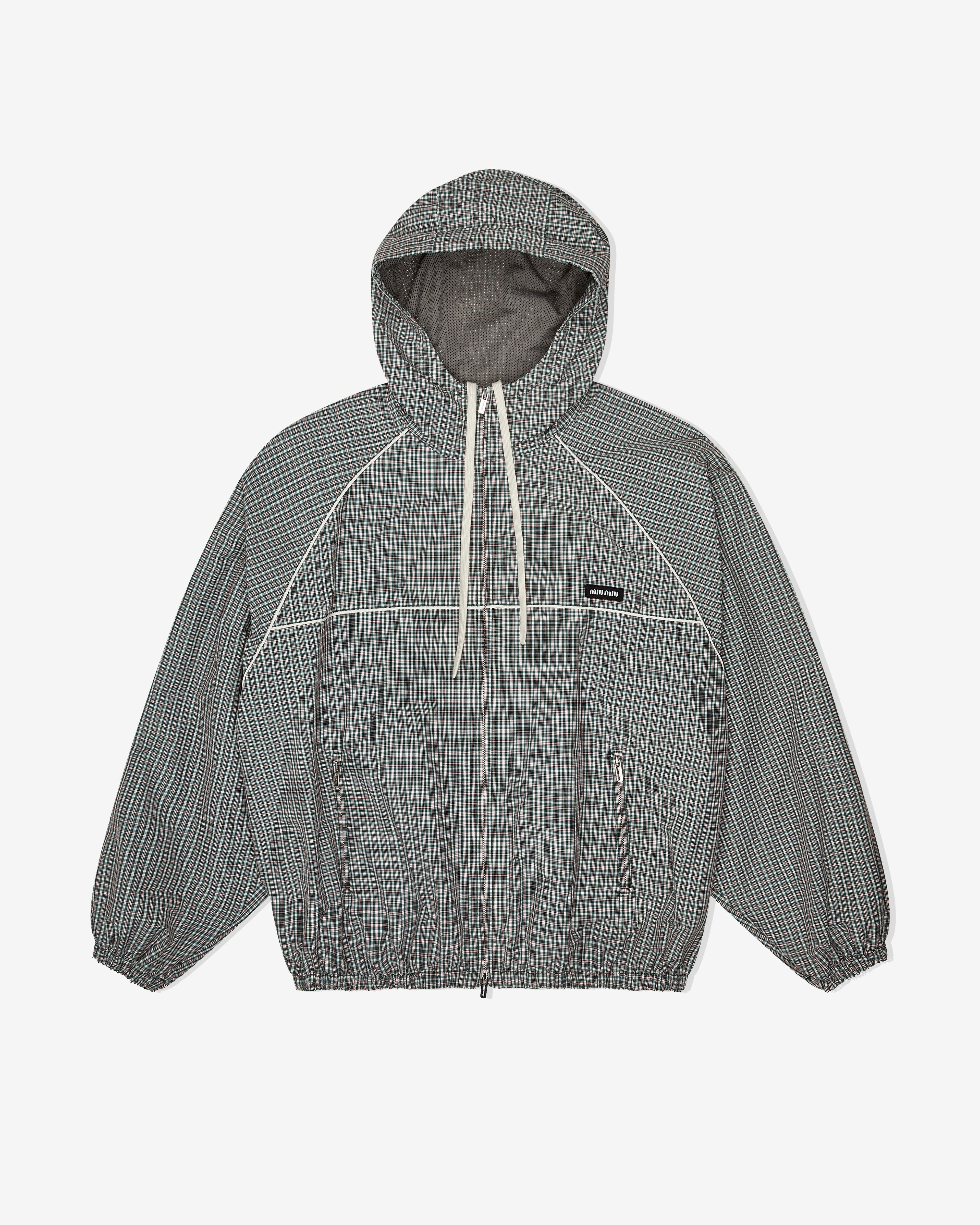 Miu Miu - Women's Checked Technical Fabric Bomber Jacket - (Bottle Green/White) by MIU MIU