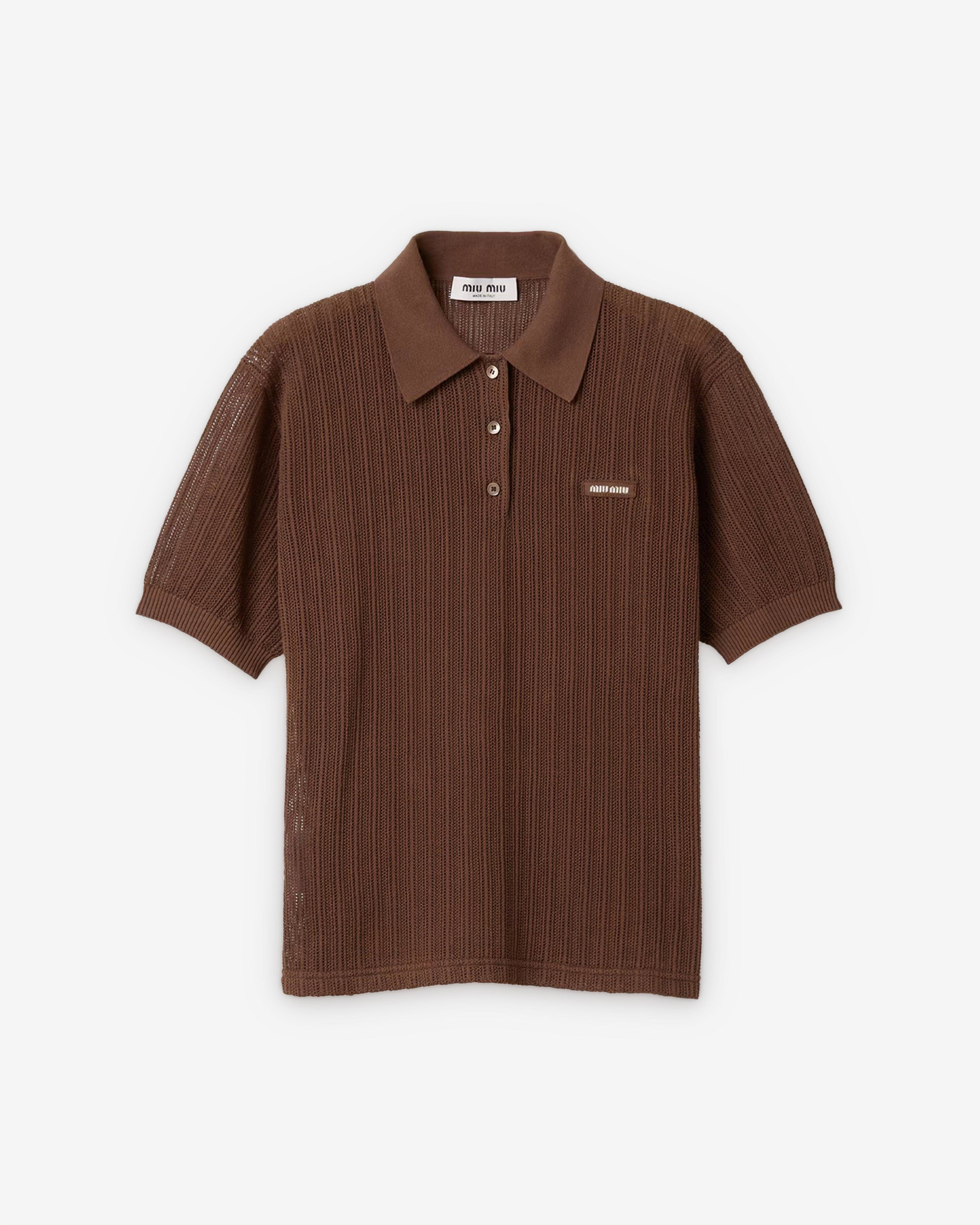 Miu Miu - Women's Cotton Knit Polo Shirt - (Cacao Brown) by MIU MIU