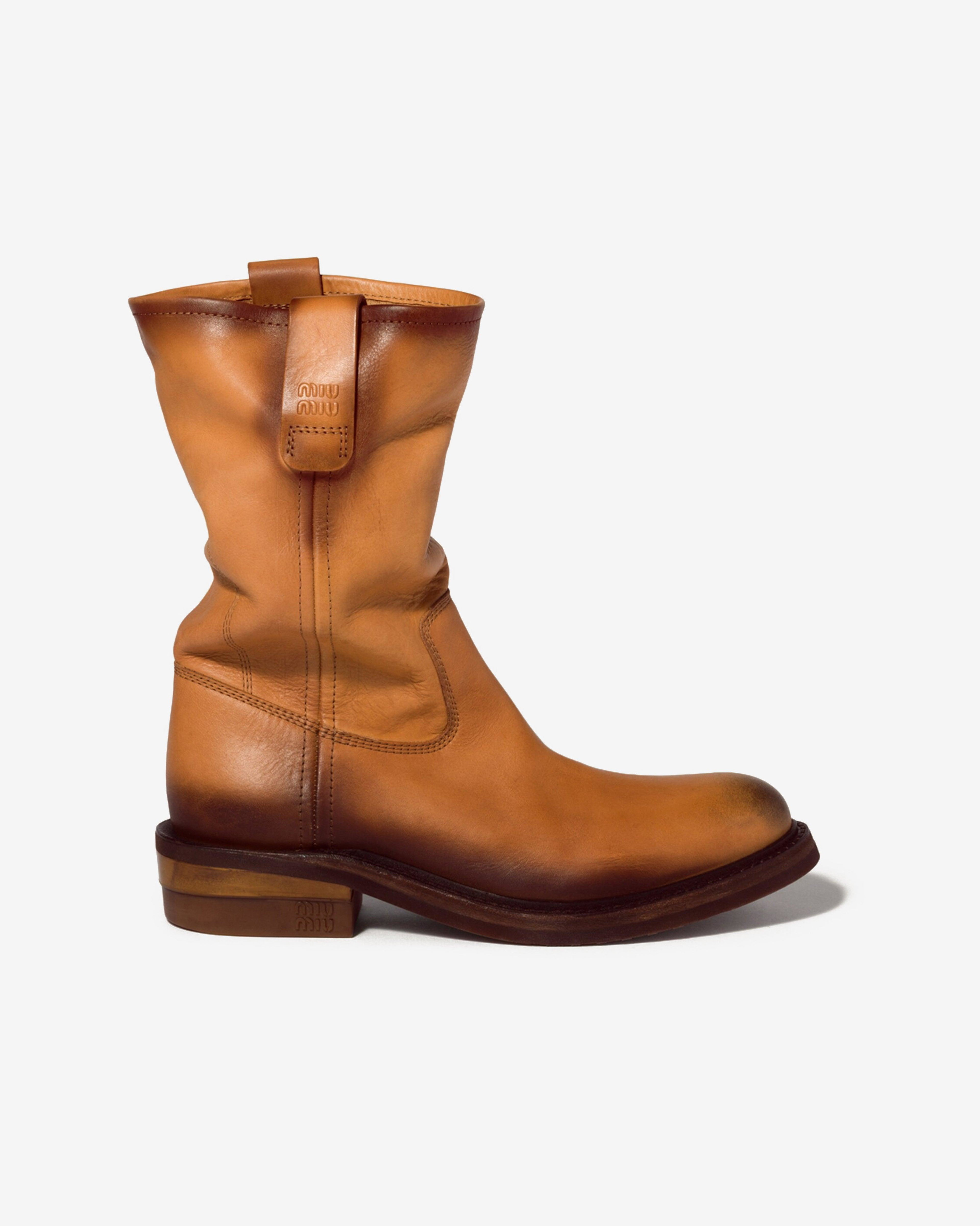 Miu Miu - Women's Foule Leather Booties - (Light Tan) by MIU MIU
