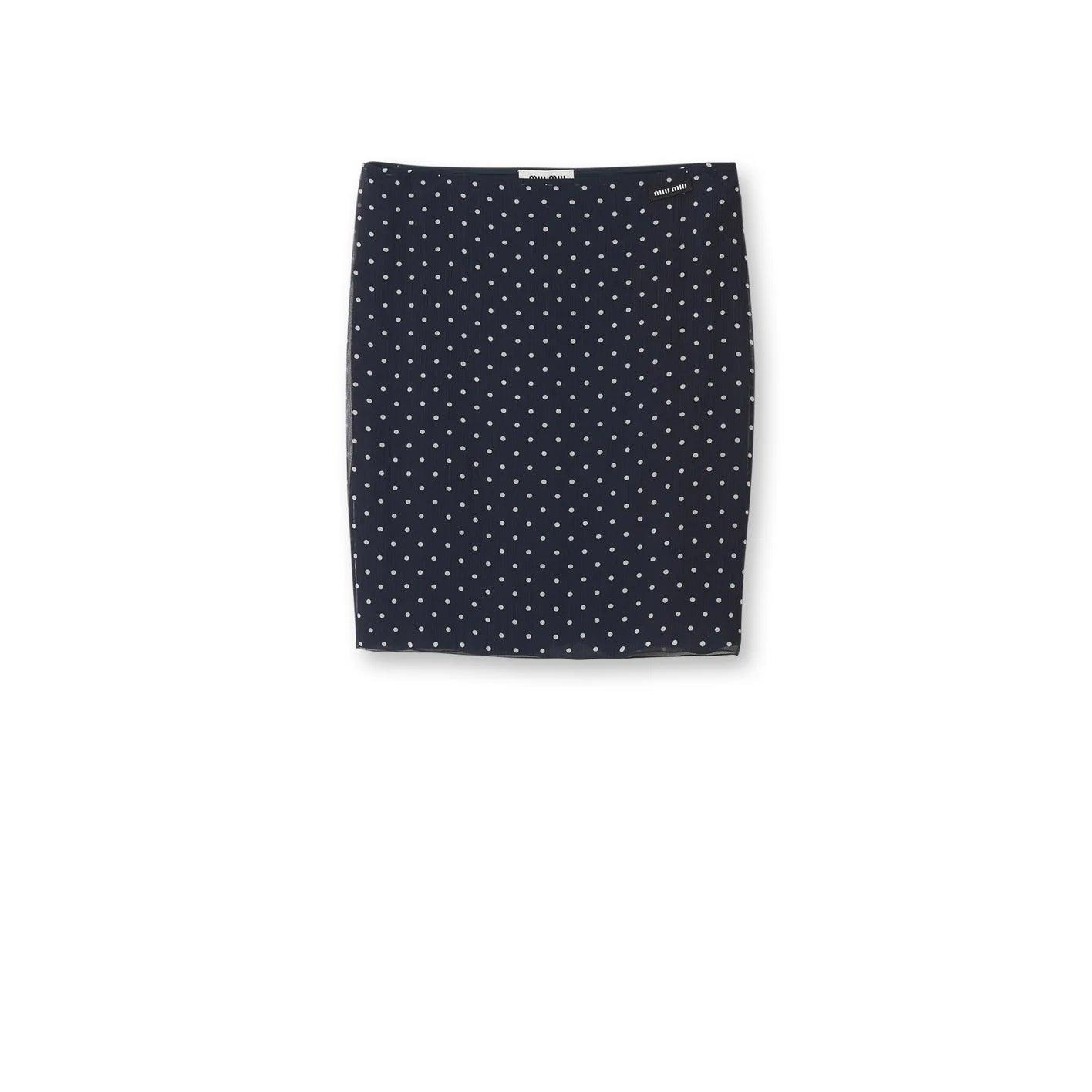 Miu Miu - Women's Polka Dot Chiffon Skirt - (Blue/Ivory) by MIU MIU