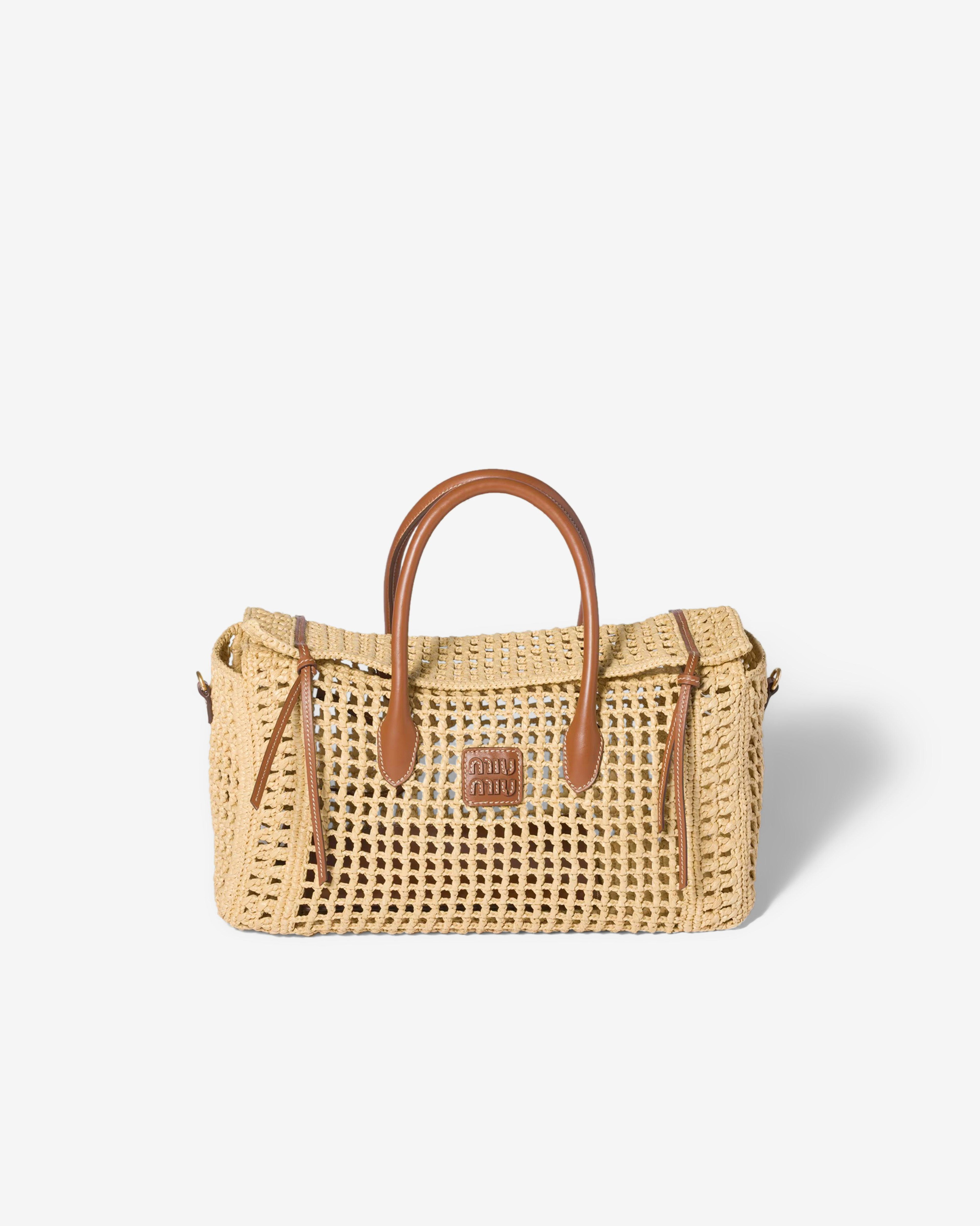 Miu Miu - Women's Raffia Top-Handle Bag - (Beige/Cognac) by MIU MIU