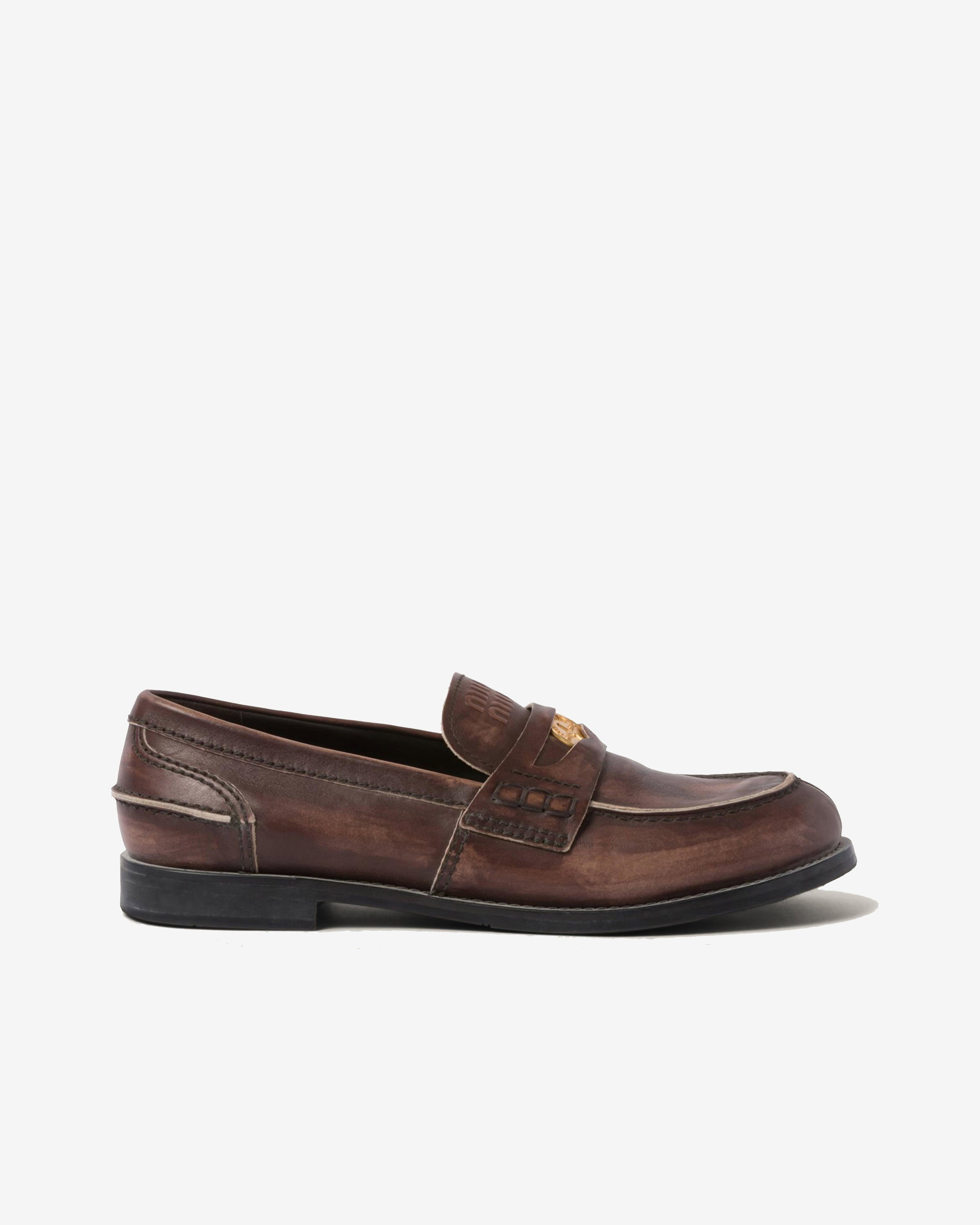 Miu Miu - Women's Vintage Effect Penny Loafers - (Ebony) by MIU MIU