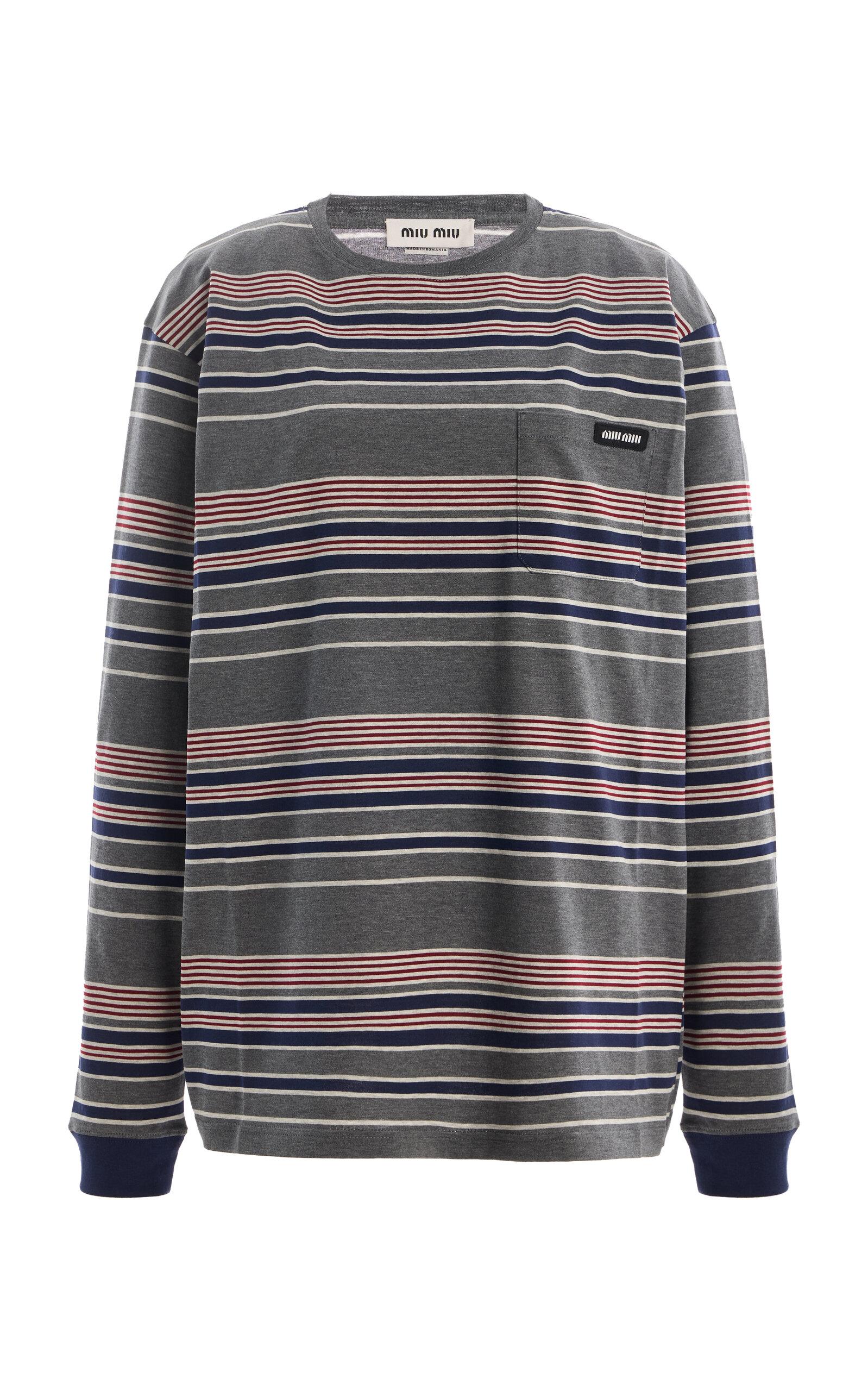 Miu Miutriped Cotton Jersey T-Shirt - Moda Operandi by MIU MIU