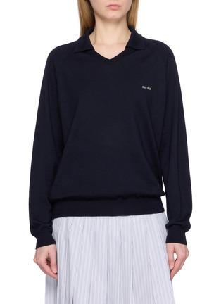 Open Collar Wool Knit Top by MIU MIU