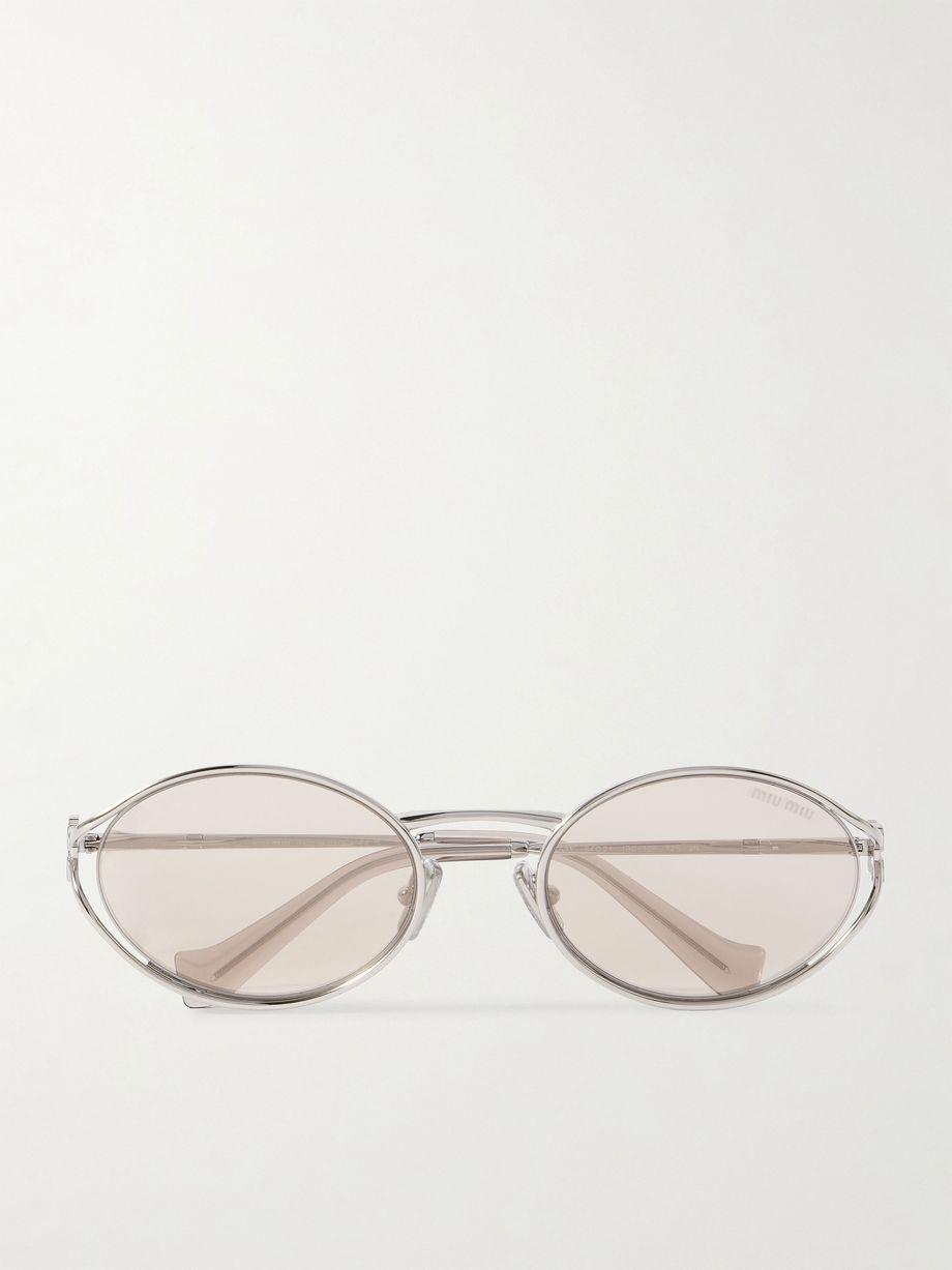 Oval-frame silver-tone sunglasses by MIU MIU