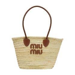 Palmetto straw basket by MIU MIU