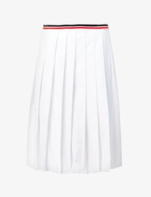 Pleated logo-print cotton-blend mini skirt by MIU MIU