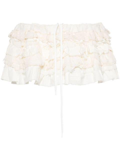 Slubbed ruffled mini skirt by MIU MIU