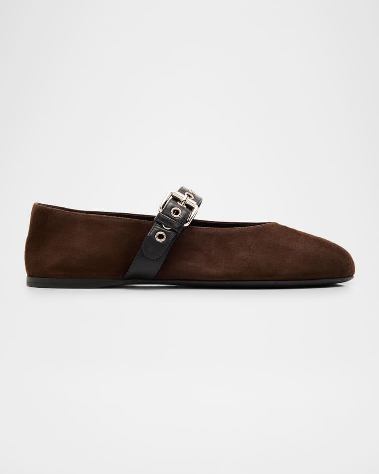 Suede Mary Jane Ballerina Flats by MIU MIU