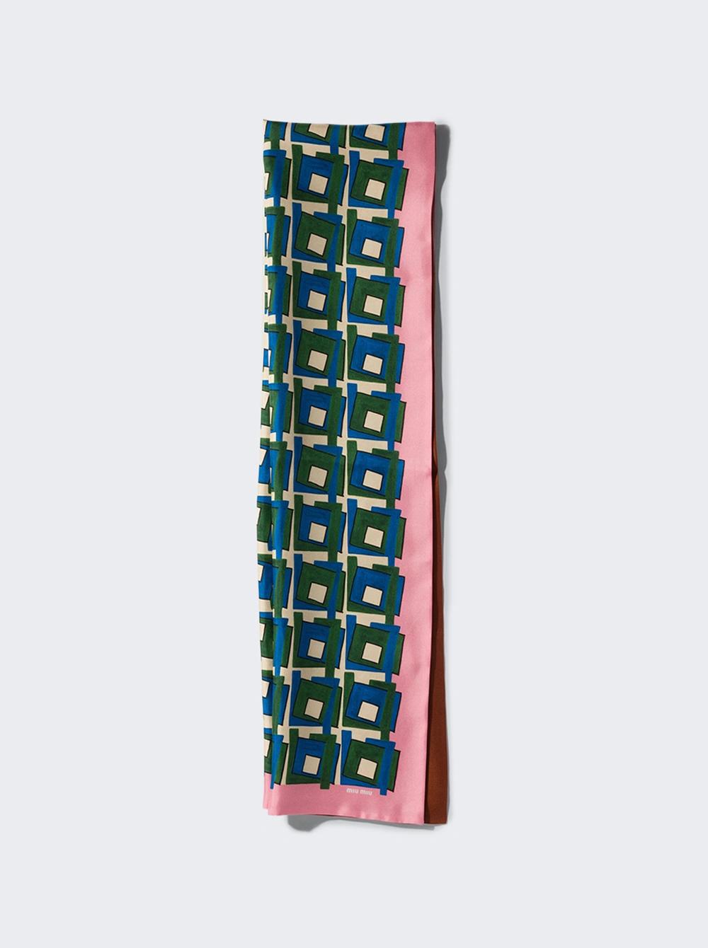 Twill Geometrico Scarf Rosa And Alloro  | The Webster by MIU MIU