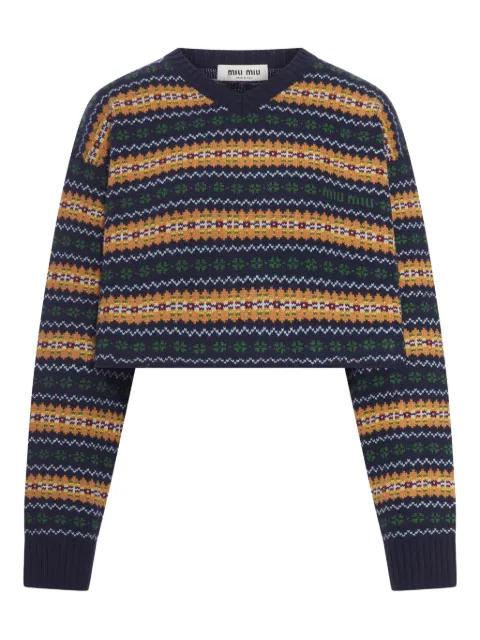 V-neck jacquard wool sweater by MIU MIU