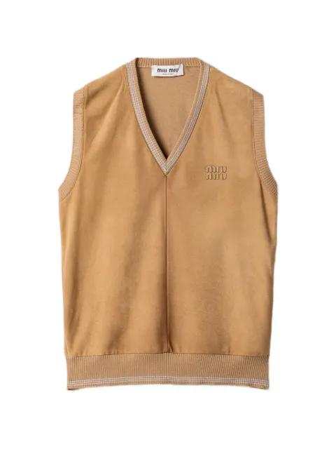 V-neck ribbed-knit vest by MIU MIU