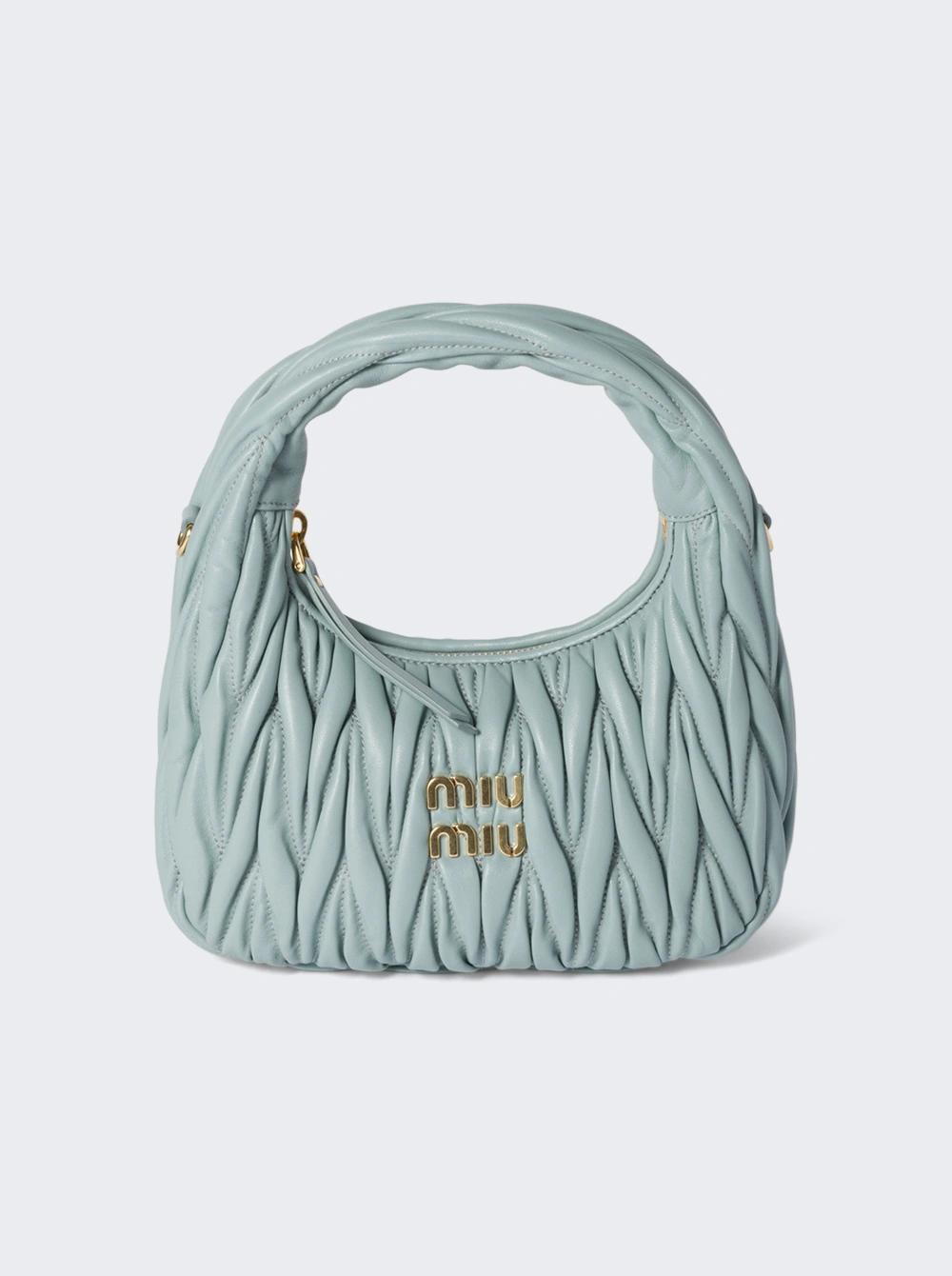 Wander Matelassé Nappa Leather Hobo Bag Powder Blue  | The Webster by MIU MIU