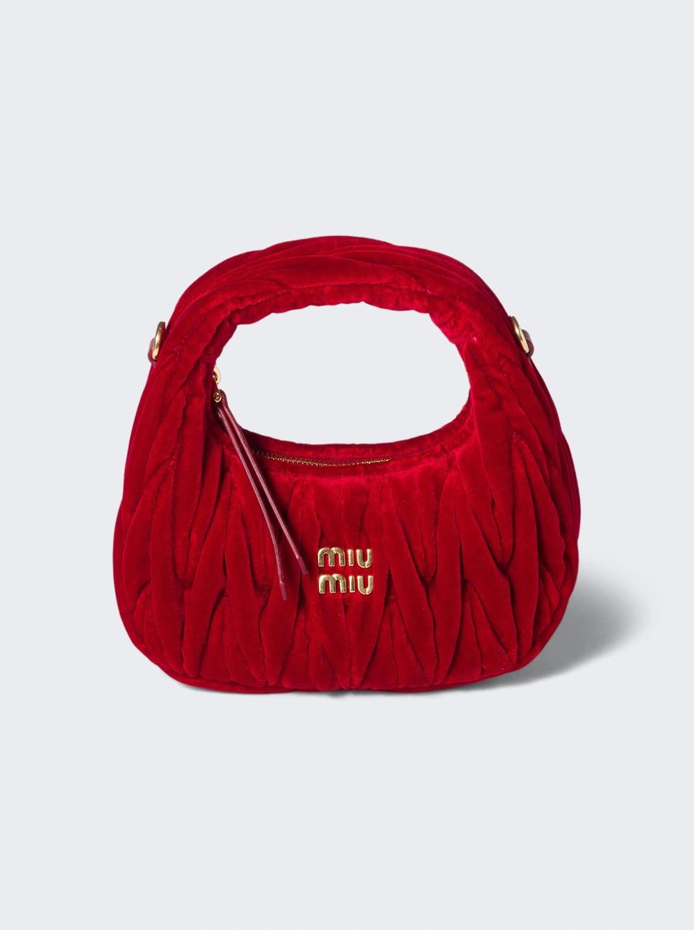 Wander Matelassé Velvet Mini Bag Red  | The Webster by MIU MIU