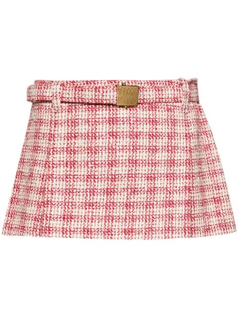 belted A-line tweed miniskirt by MIU MIU