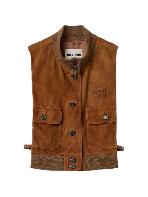 button-down waxed suede vest by MIU MIU