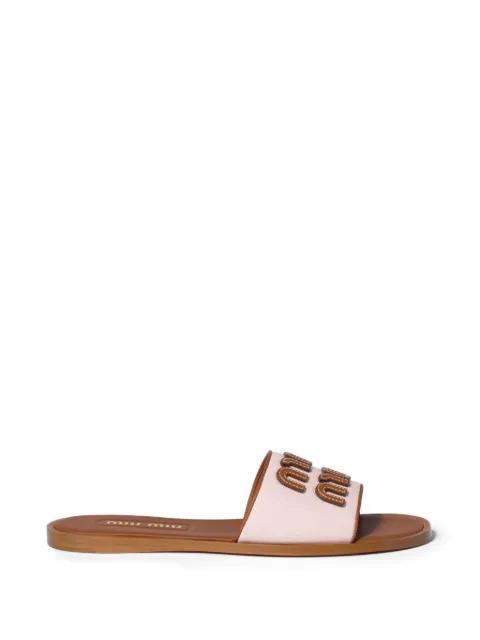 canvas and leather slides by MIU MIU