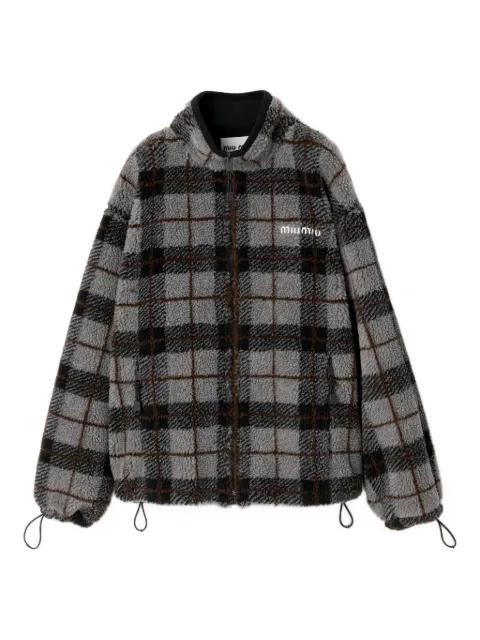checked-pattern teddy-fleece jacket by MIU MIU