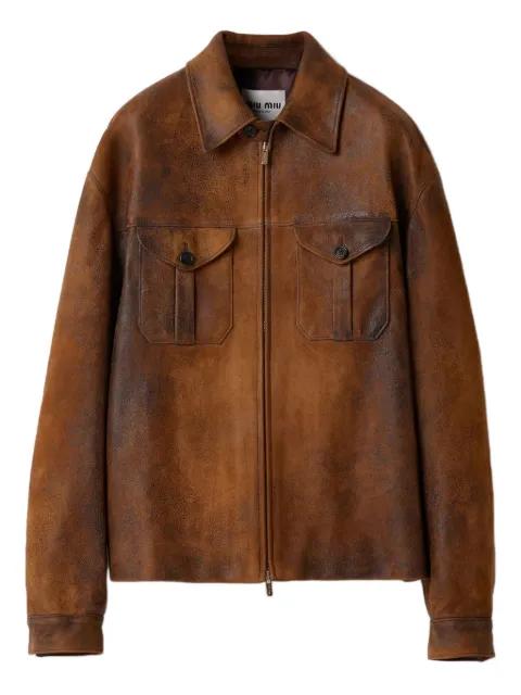 embossed-logo leather jacket by MIU MIU