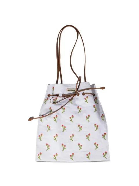embroidered linen tote bag by MIU MIU