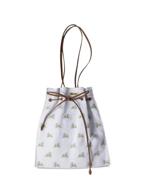 embroidered linen tote bag by MIU MIU