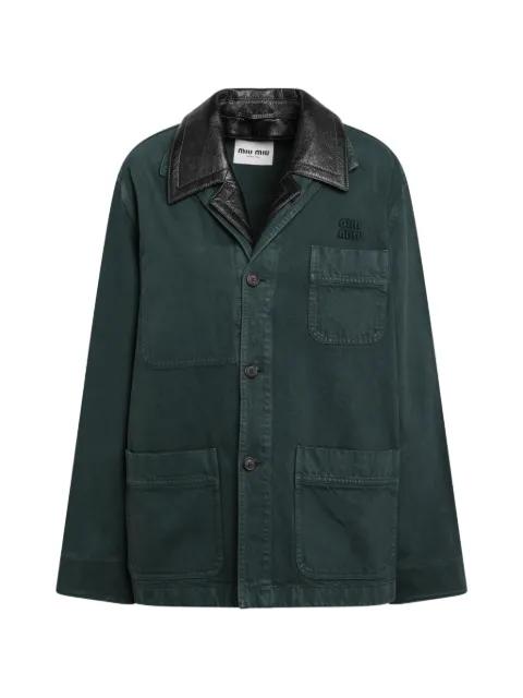embroidered-logo single-breasted coat by MIU MIU