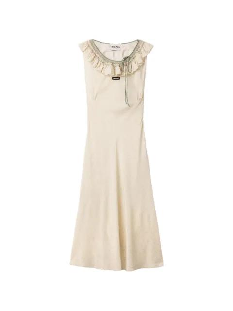 embroidered marocain crepe dress by MIU MIU
