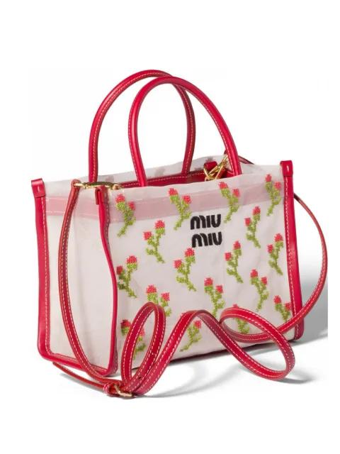 embroidered mesh top-handle bag by MIU MIU